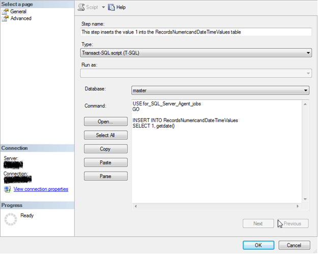 SQL Server Agent Job Step to Insert a Record