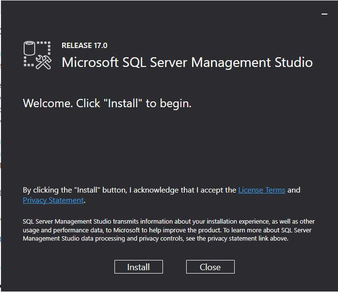 Begin the SQL Server 2017 SSMS Installation