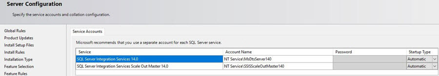 Server Configuration of SQL Server 2017