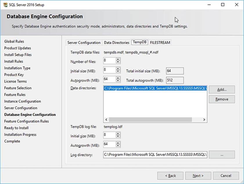 TempDB - Description: The SQL Server installer now allows us to add as many files as we want for TempDB.