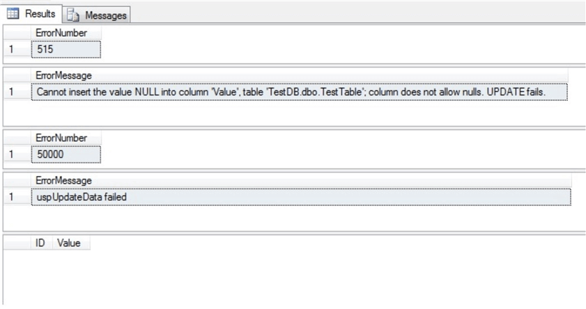 SQL Server stored procedure failed
