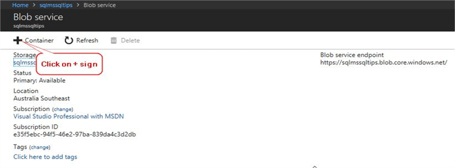 Click on + container