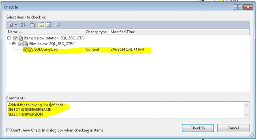 Check-in a file into Source Control