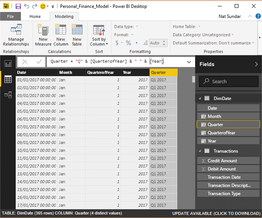 Date table Attributes - Description: Date table Attributes