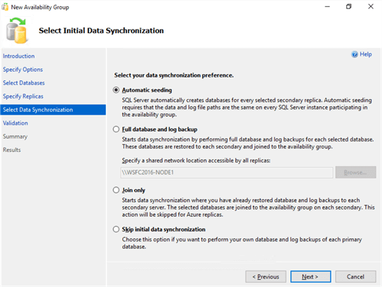select initial data synchronization