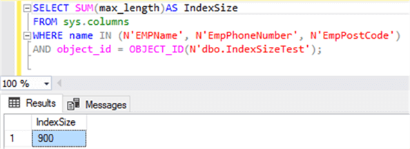 total size of the columns participating in the non-clustered index is 900 bytes 