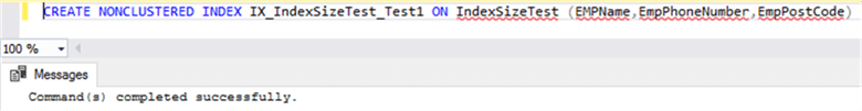 SQL Server index created successfully