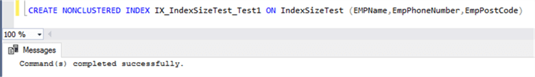 SQL Server index is successfully created