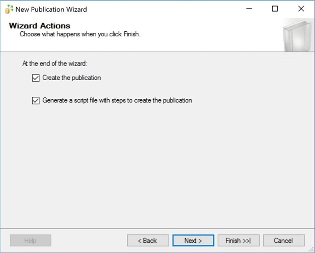 new publication wizard wizard actions