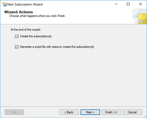 new subscription wizard actions