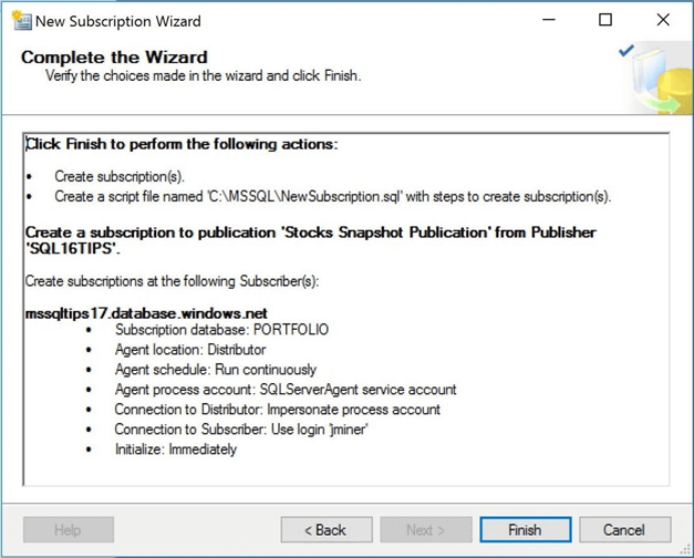 new subscription wizard complete