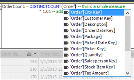 DAX writing - intellisense 2