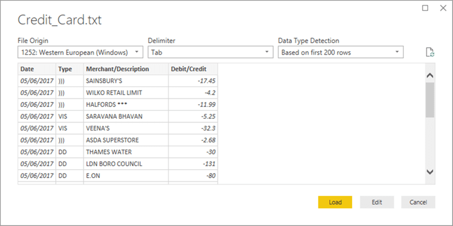 Formatting Credit card transactions - Description: Formatting Credit card transactions