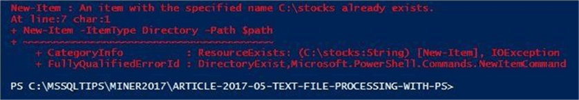 New-Item cmdlet - Description: Executing New-Item on an existing directory ends in a error.