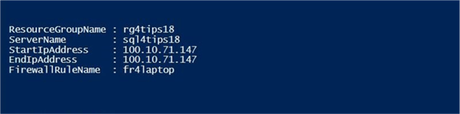 Azure SQL DW & PolyBase - Firewall rules - Description: Screen shot from PowerShell ISE showing the firewall rules for the logical server.