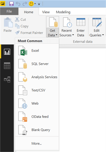 Get Data Menu in PowerBI - Description: Menu