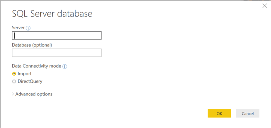 SQL Server Database Connection in PowerBI - Description: DB Connection