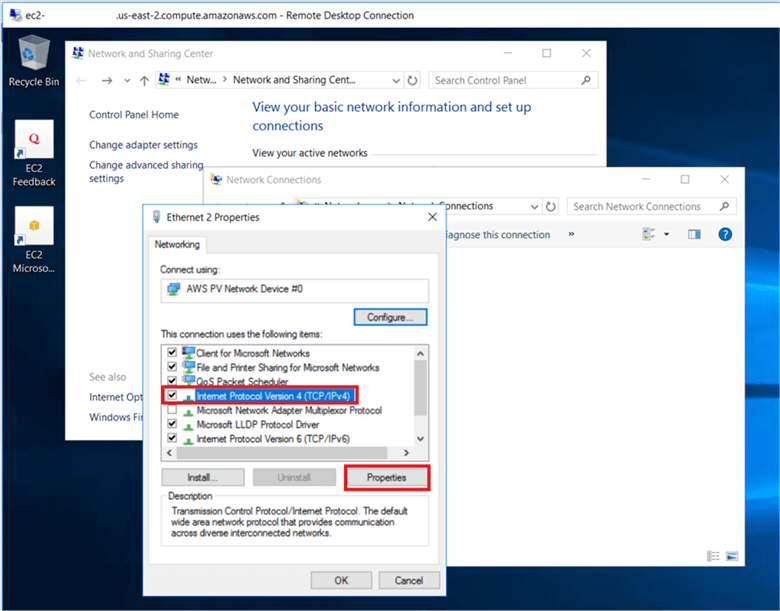 On Ethernet properties dialog box page, select Internet Protocal Version 4 and click on Properties. - Description: On Ethernet properties dialog box page, select Internet Protocal Version 4 and click on Properties.