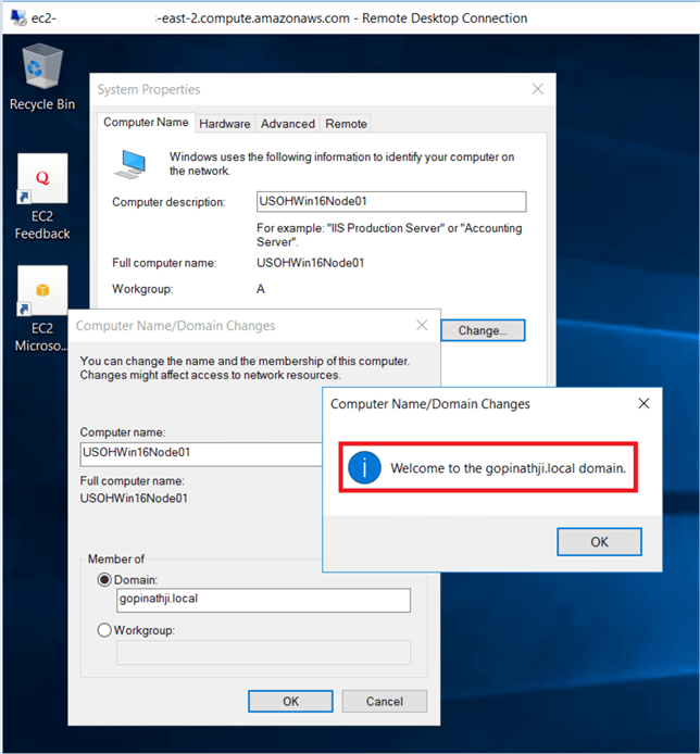 Welcome message will appear as shown below after USOHWin16Node01 server nodes successfully connected to domain controller. - Description: Welcome message will appear as shown below after USOHWin16Node01 server nodes successfully connected to domain controller.