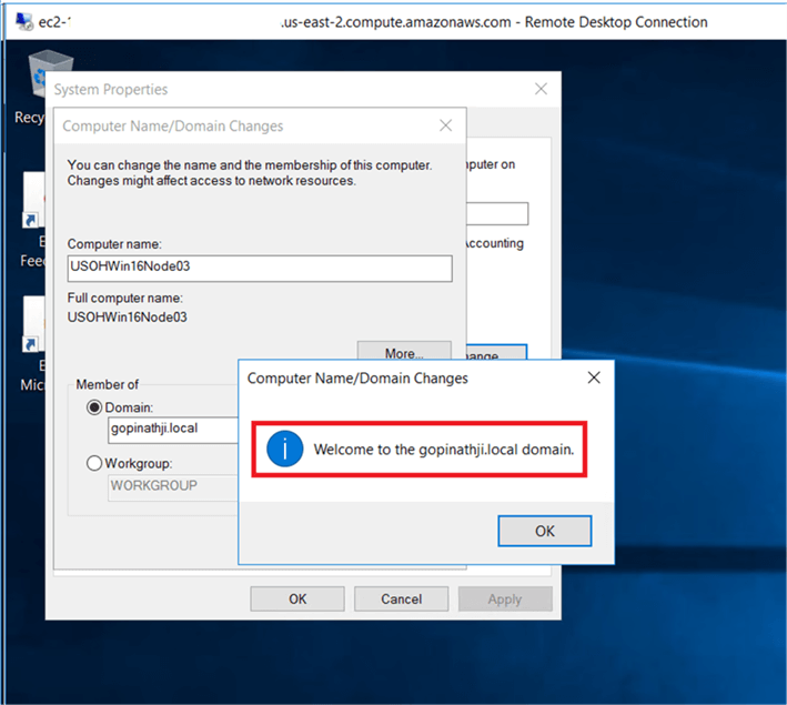 Welcome message will appear as shown below after USOHWin16Node03 server nodes successfully connected to domain controller. - Description: Welcome message will appear as shown below after USOHWin16Node03 server nodes successfully connected to domain controller.