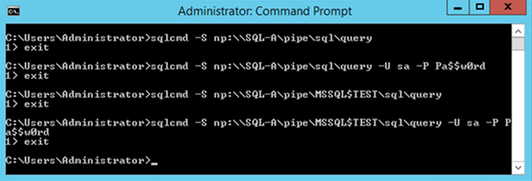 Connect to SQL Server using Named Pipes with sqlcmd - Description: This is the way to connect to SQL Server using Named Pipes.