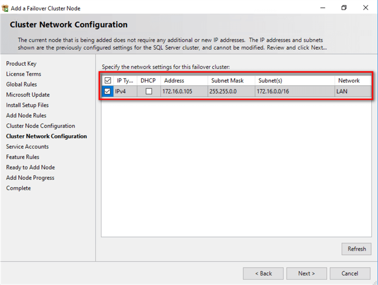 cluster network configuration