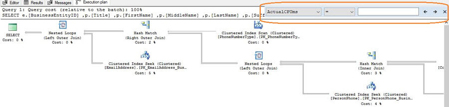 SQL Server v17.x Management Studio showplan node search screen