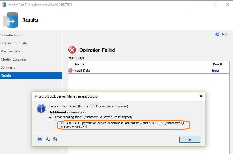 Import Flat File Wizard Error - Permissions Denied