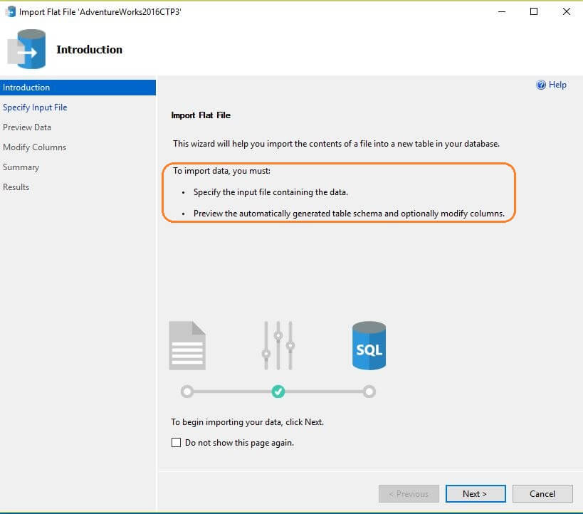 Import Flat File Wizard Introduction Screen