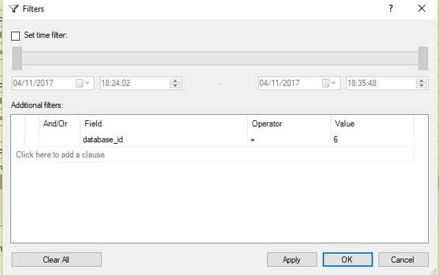 Filter result sets in Xevent profiler