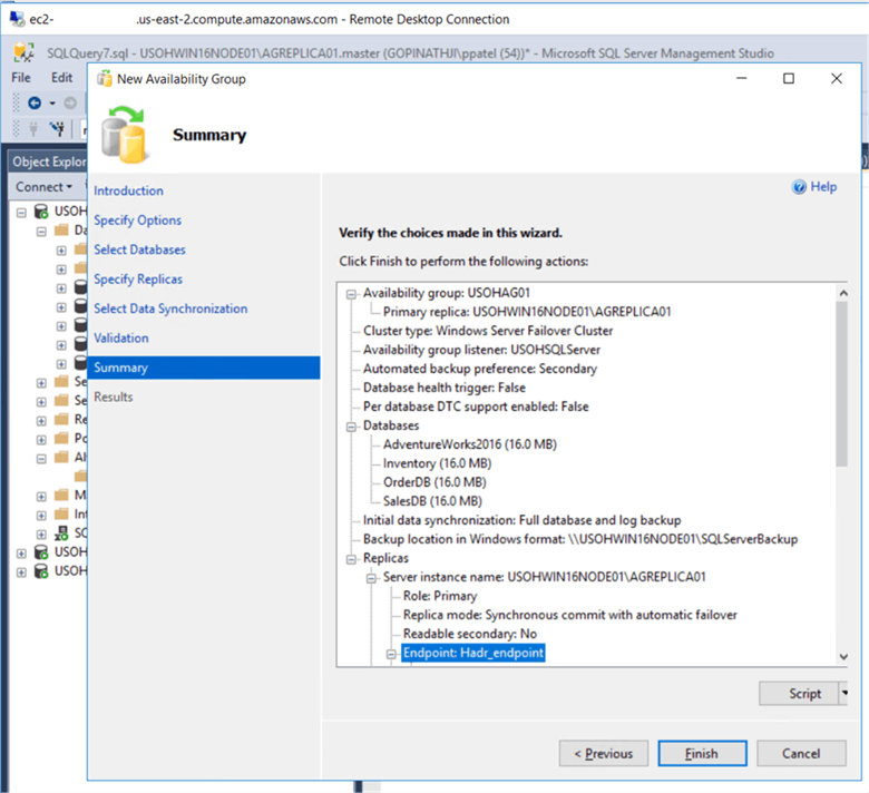 availability group summary of settings