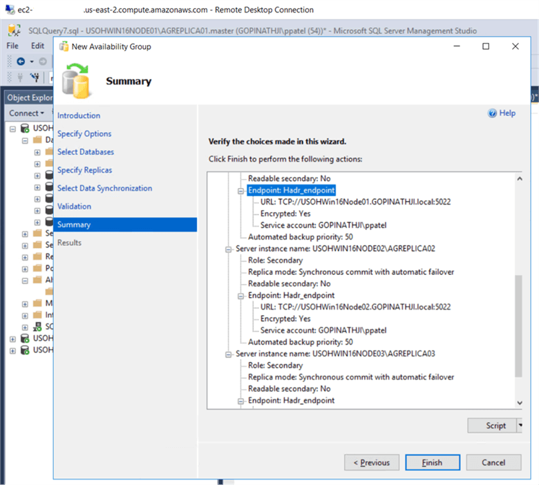 availability group summary of settings