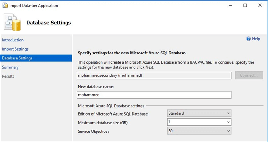 Import Data-tier app settings