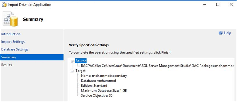 Import Data-Tier Application- Summary