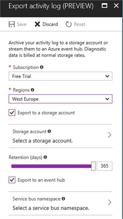Export Azure activity log - Description: Export Azure activity log