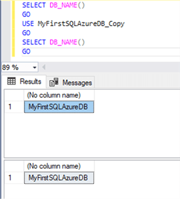 SSMS - USE example - Results