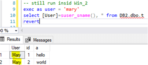 access granted - Description: [John] can access [DB2] objects via personation