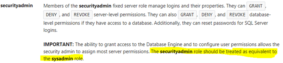 BOL - Description: BOL about securityadmin role
