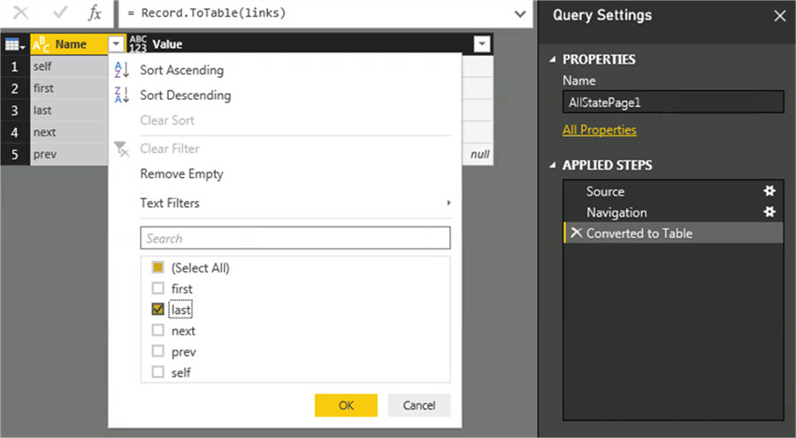 Apply filter to select last page - Description: Apply filter to select last page