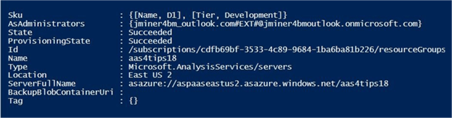 List AS Server Settings - Description: The Get-AzureRmAnalysisServicesServer cmdlet can be used to list important server settings.