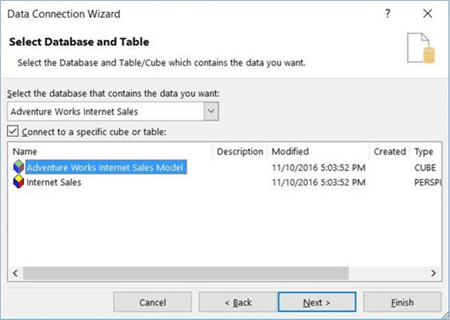 Data Connection Wizard - connection info - Description: Choose the database (model) that you want to work with.