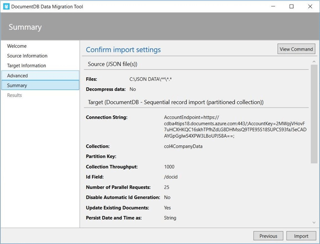 Data Migration Utility - Screen 5 - Description: Summary screen shown from migration tool.