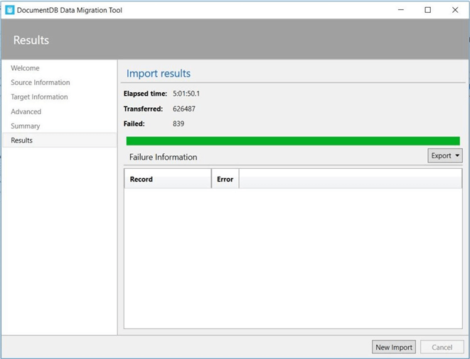 Data Migration Utility - Screen 6 - Description: The results from the data migration.