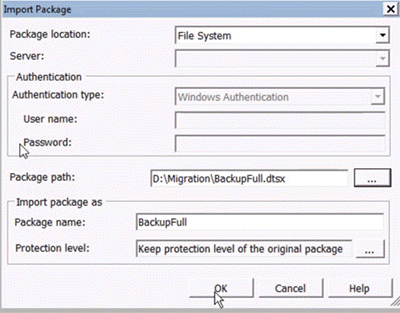 integration services import package