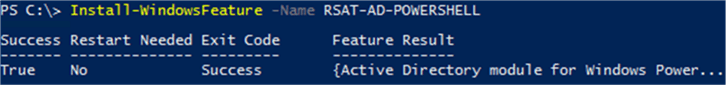 Install AD PowerShell Module - Description: Installation of AD PowerShell module via PowerShell.