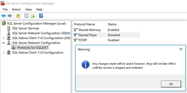 Enabling network protocols in SQL Server Configuration Manager