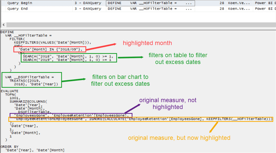 generated query with comments