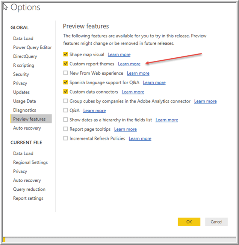 Power Bi Options - Description: Power BI Options