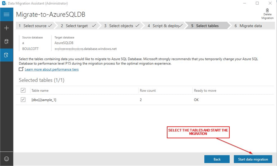 Azure SQL DB Start data migration