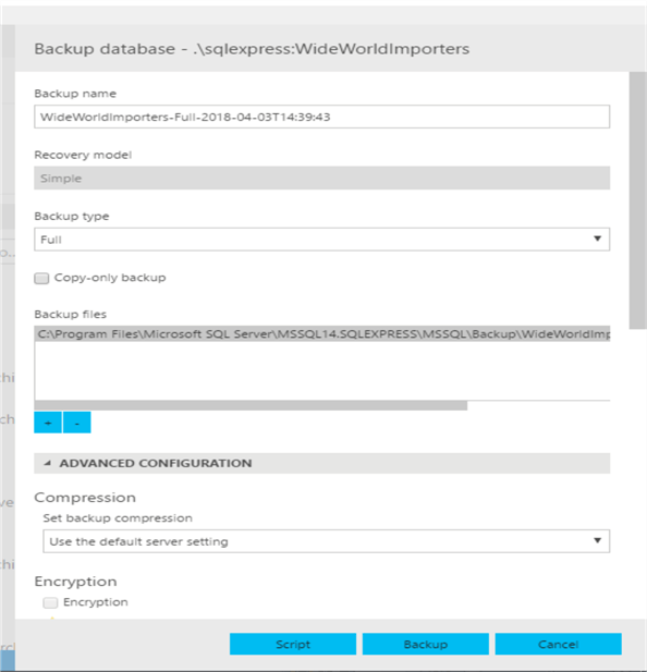 backup database